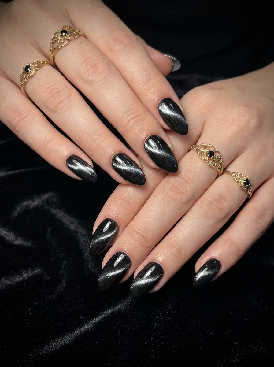 Schwarze Cat Eye Nägel